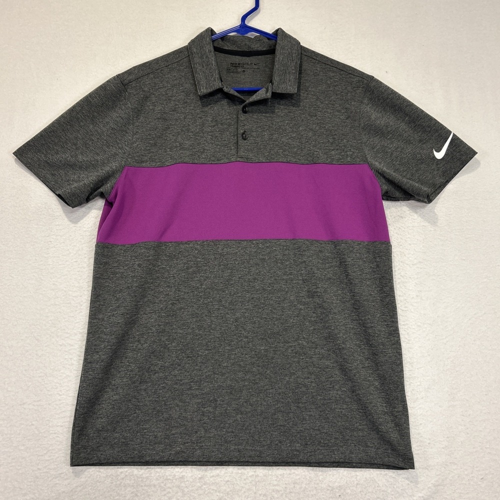 Nike Golf Polo Shirt Mens Medium Gray Purple Standard Short Sleeve Dri Fit